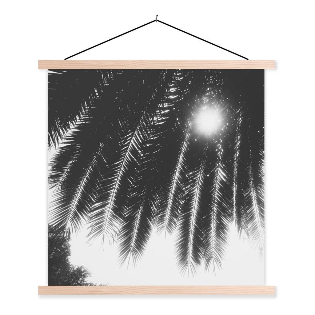 MuchoWow Textilposter Palmenblätter - Tropisch - Sonne - Palme 60x60 cm mit holzfarbenen Rahmen - Wanddekoration