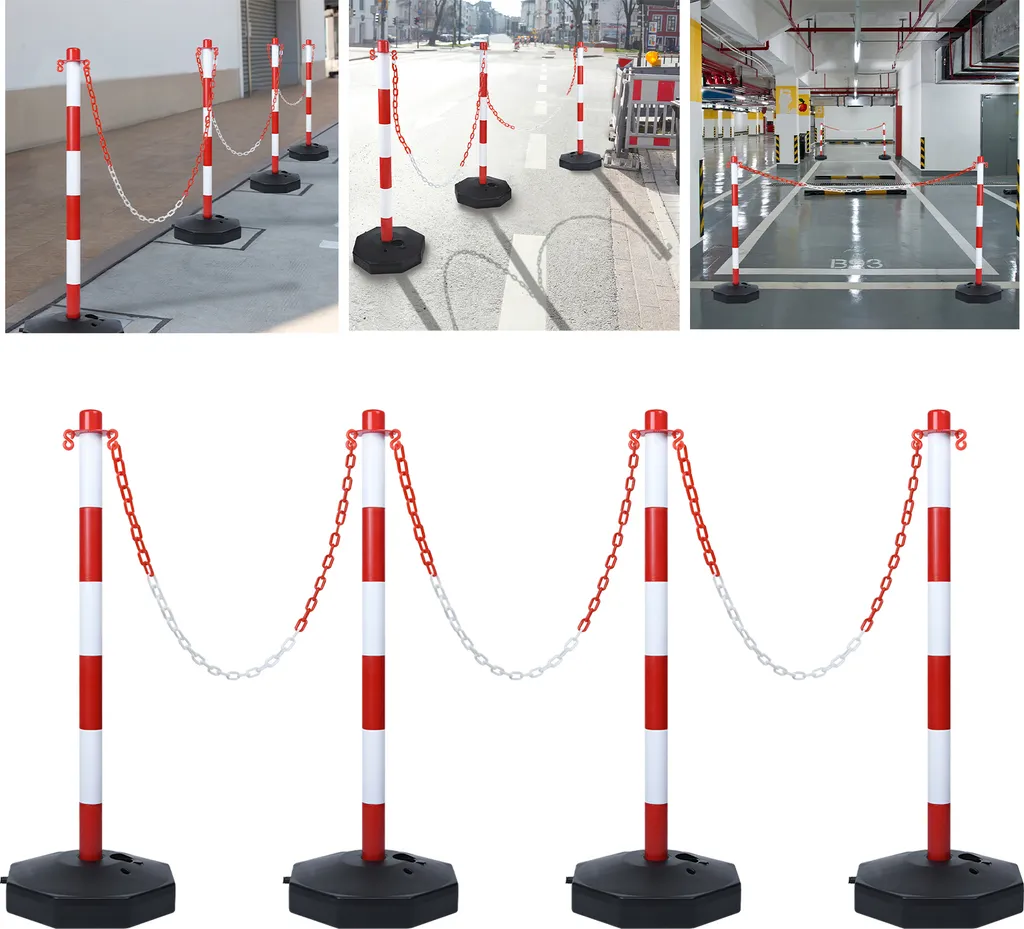 Barrière de sécurité temporaire poteaux et chaînes pour zone travaux