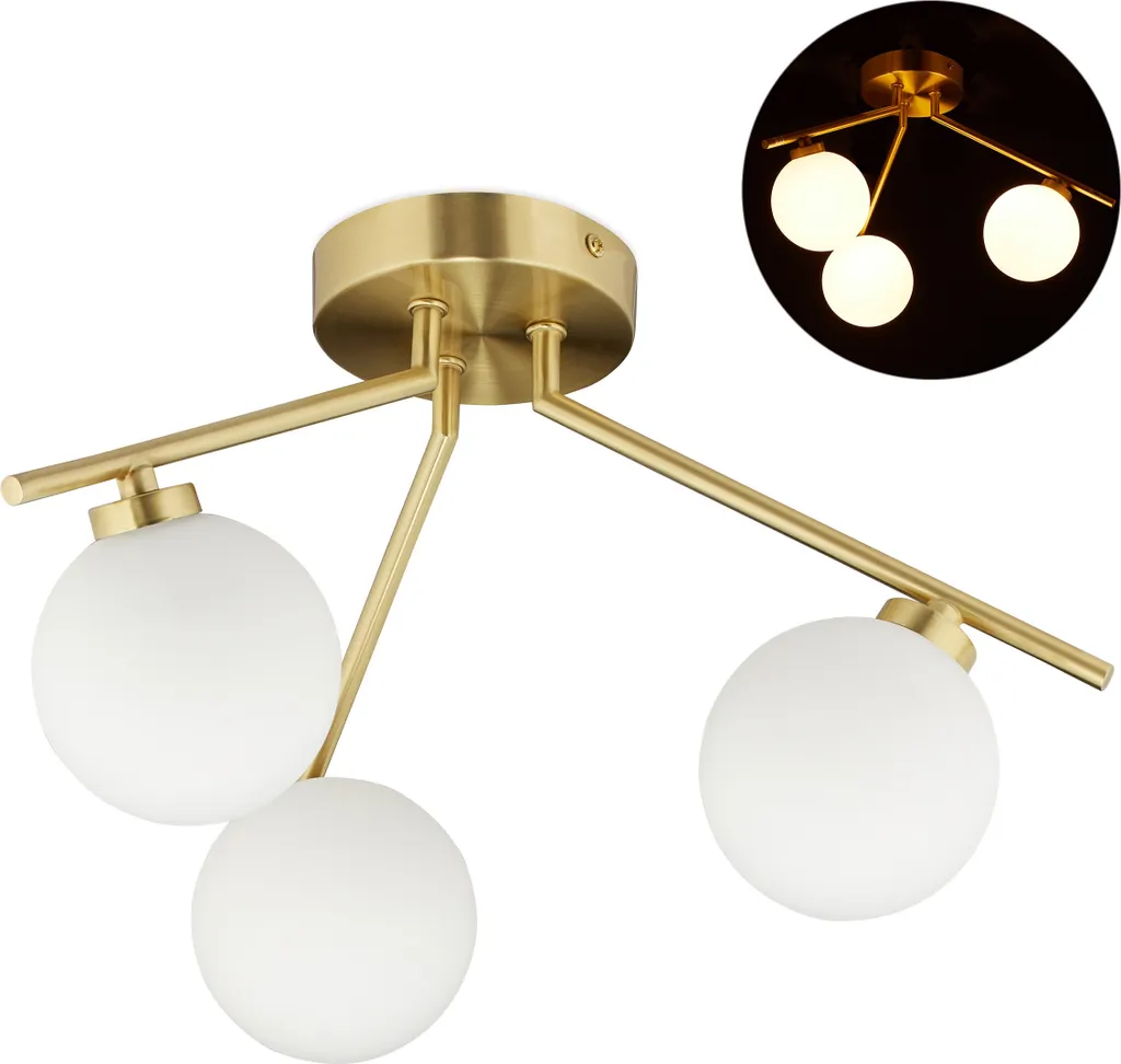 Relaxdays GLOBI Lampada da Soffitto Oro e Bianco | Design Moderno G9