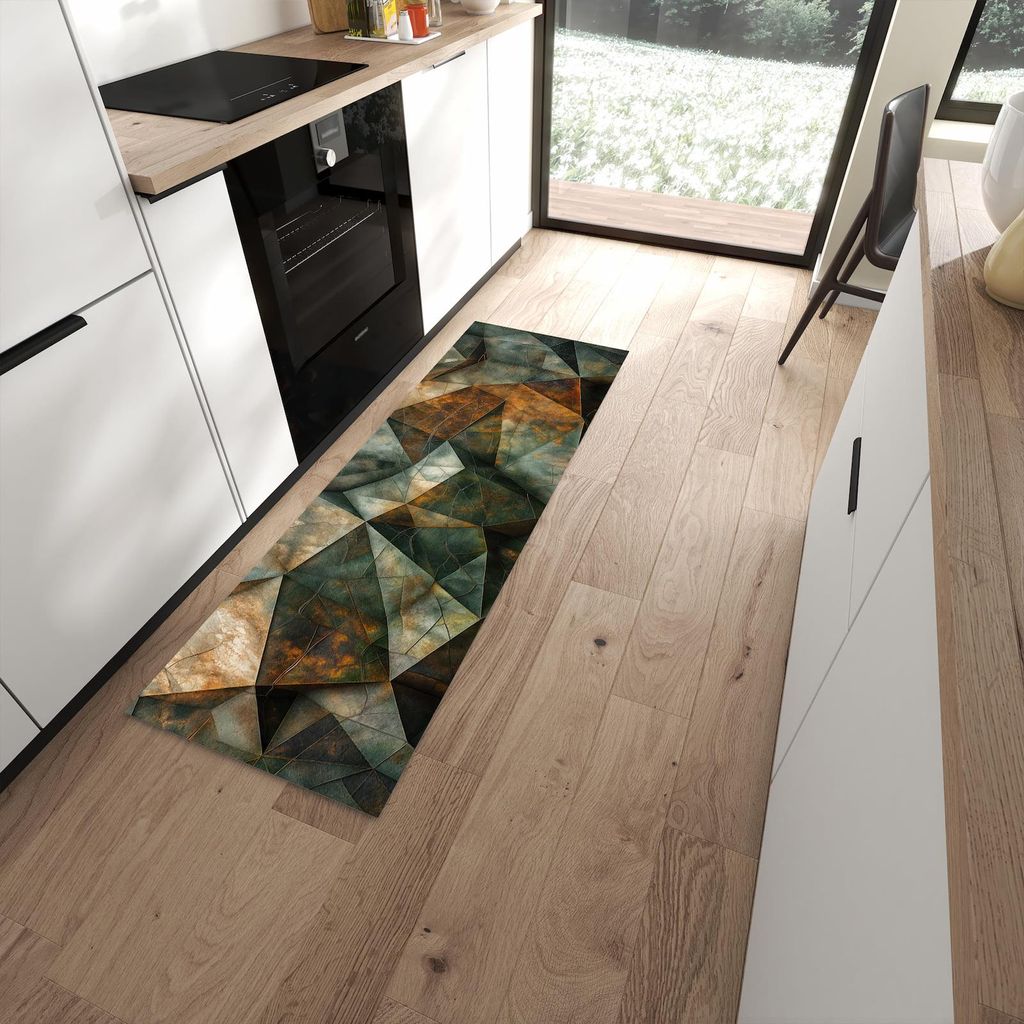 Küchenteppich 60x180cm rutschfest & abwischbar PVC Läufer - Geometrische Abstraktion