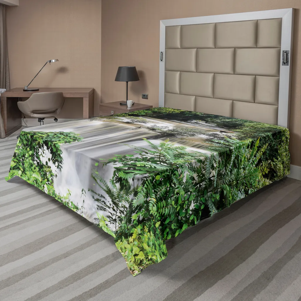 Drap de lit infroissable et doux Forêt Tropicale 260x228 cm Vert Thaïlande