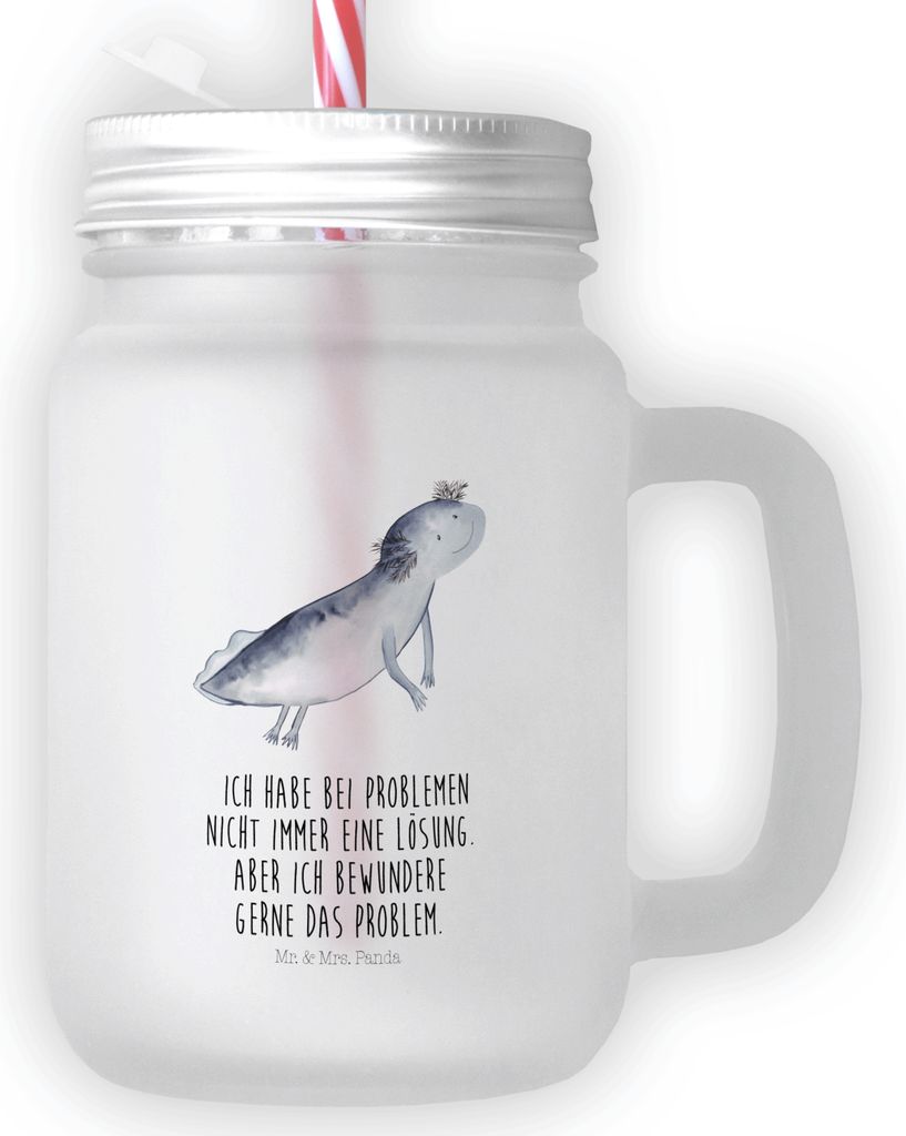 Mr. & Mrs. Panda Glas Axolotl Schwimmen - Transparent - Geschenk, Trinkglas, Schwanzlurch, Lurch, Optimistisch, Probleme, Cocktailglas, Lösungen, ...