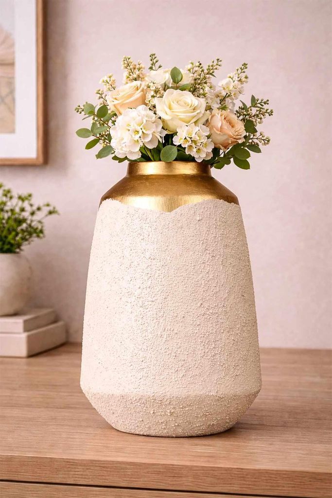 Evila Originals, Handbemalter Dekorationstopf aus Keramik, 18 cm Durchmesser, 28 cm Höhe, Goldfarbe | Elegantes Design für stilvolle Wohnräume |...