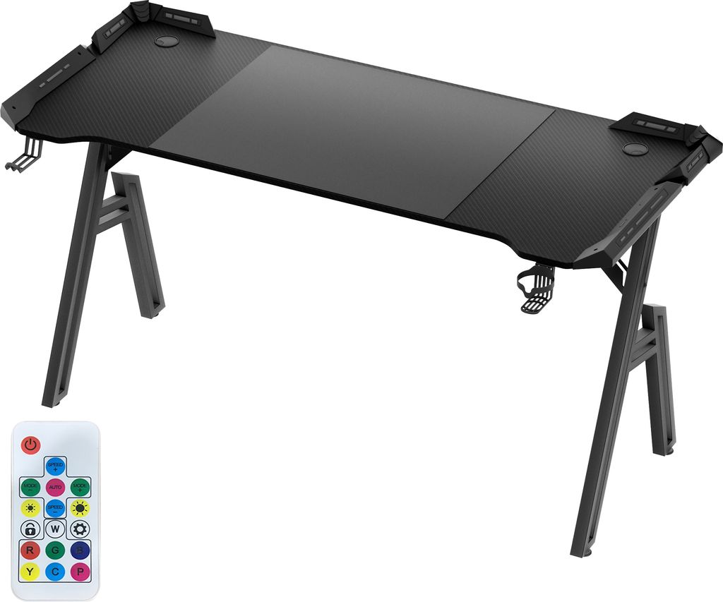 LARS360 LED Gaming Schreibtisch mit RGB Beleuchtung, Adjustable Ergonomischer Computertisch für Gamer, Beleuchteter Gaming Tisch, Schwarz 140*60*7...