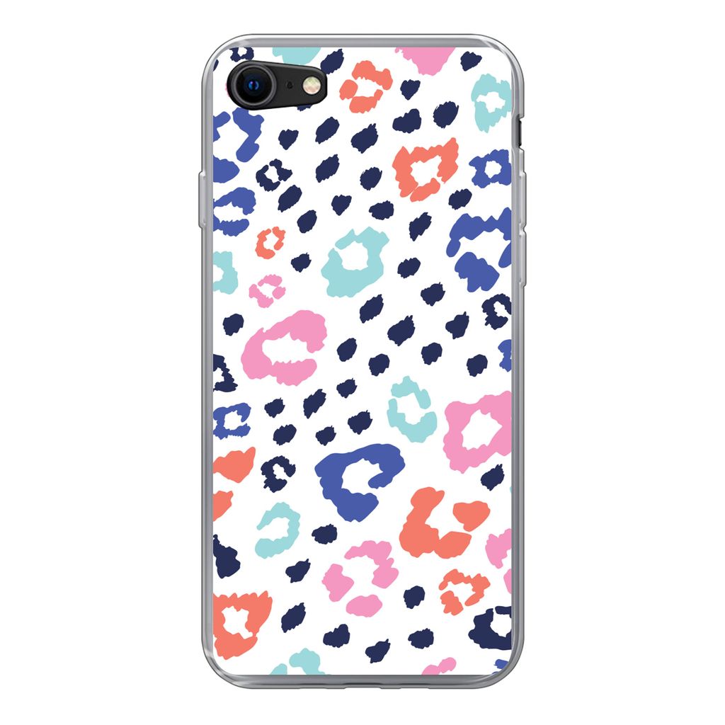 MuchoWow Handyhülle Schutzhülle Hülle für iPhone 8 Panther Druck - Pastell - Farben Silikon Softcase Handy Hülle - Schutzhaube