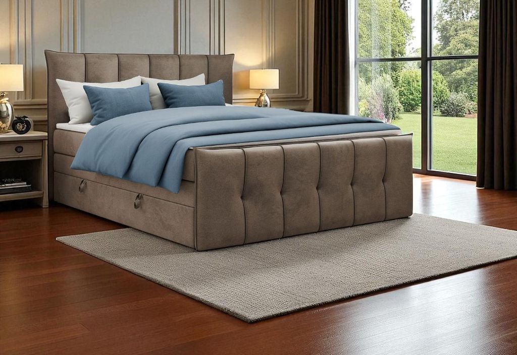 KSHOMECONCEPT Boxspringbett 120x200 cm, Bett mit Bettkasten und Bonellmatratze und Topper, SUPREME, Bronze