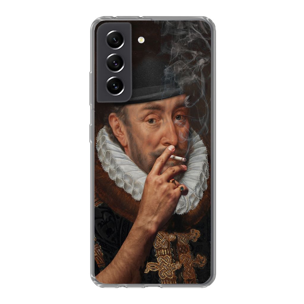 MuchoWow Handyhülle Schutzhülle Hülle für Samsung Galaxy S21 FE Wilhelm von Oranien - Zigarette - Rauchen Silikon Softcase Handy Hülle - Mob...