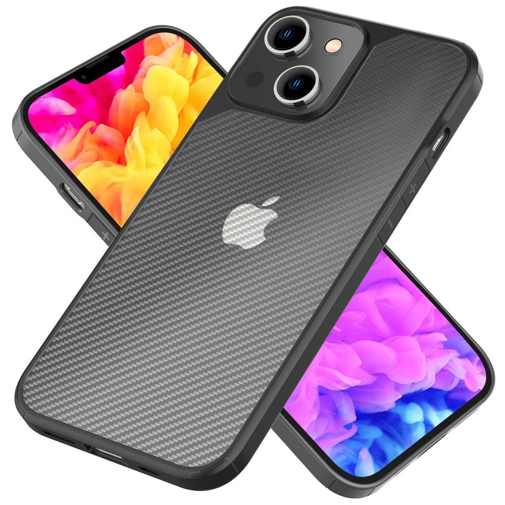 Hülle für iPhone 14 - Carbon Look Case Halb-Transparent Produktbild 
