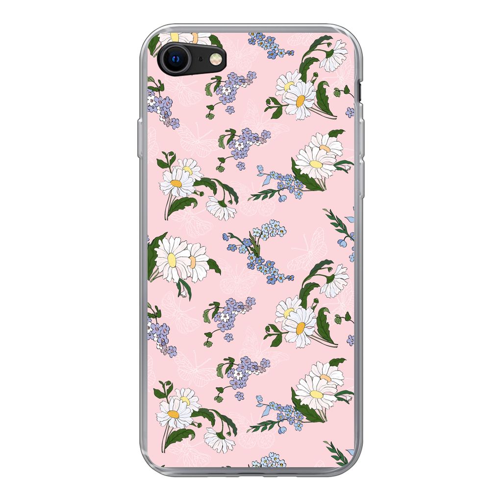 MuchoWow Handyhülle Schutzhülle Hülle für iPhone SE 2022 Muster - Vergissmeinnicht - Blumen - Mädchen - Kinder - Kinder Silikon Softcase Han...