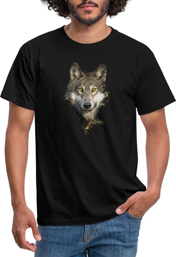 Spreadshirt Wolf Motiv Einsamer Wolf Husky Outdoor Geschenk Männer T-Shirt, 4XL, Schwarz