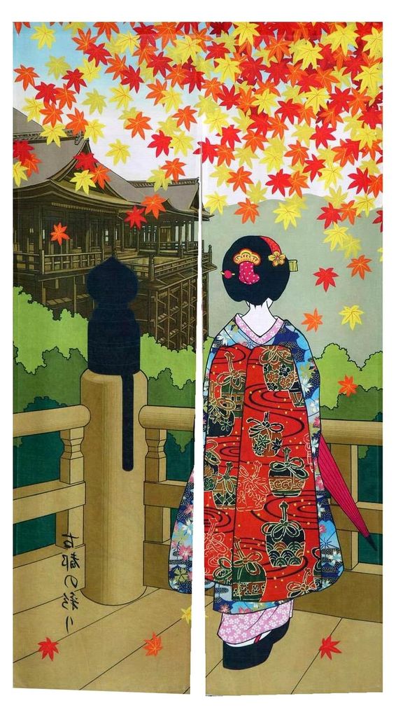 Japanische Noren Langvorhang Türvorhang Tapisserie Fliegen Insektenvorhang Raumteiler 85 x 150 cm (Ukiyo-e Kyoto Miyako Odor, Kyoto Geisha Mädche...
