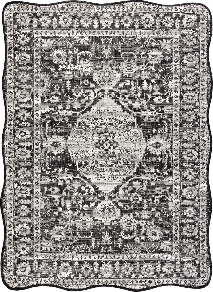 ORGANIC 2762 Sisalteppich Ornament, Rahmen schwarz / Ecru – moderne unregelmäßige Form Schwarz 200x290 cm
