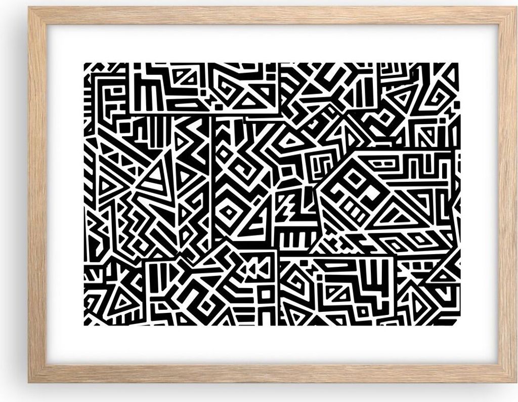 Gerahmtes Poster - Rahmen in heller Eiche - Op-Art. Schwarz Weiß - 40x30 cm - Wand Bild - Wanddeko - Wandbilder - Kunstposter - Wandposter - Bilde...