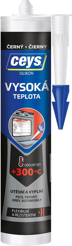 A tube of black high-temperature silicone sealant with a blue applicator tip.