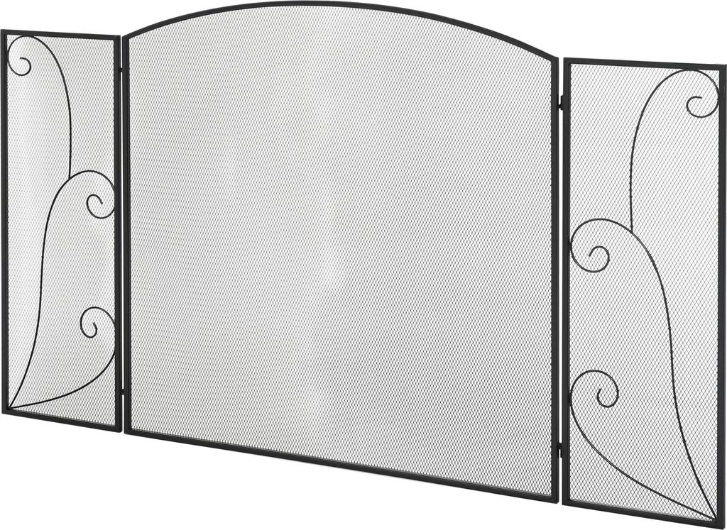 Funkenschutz für Kamine, 3 Paneele, klappbar, flexibel, Metall, schwarz, 132,5 x 76,5cm