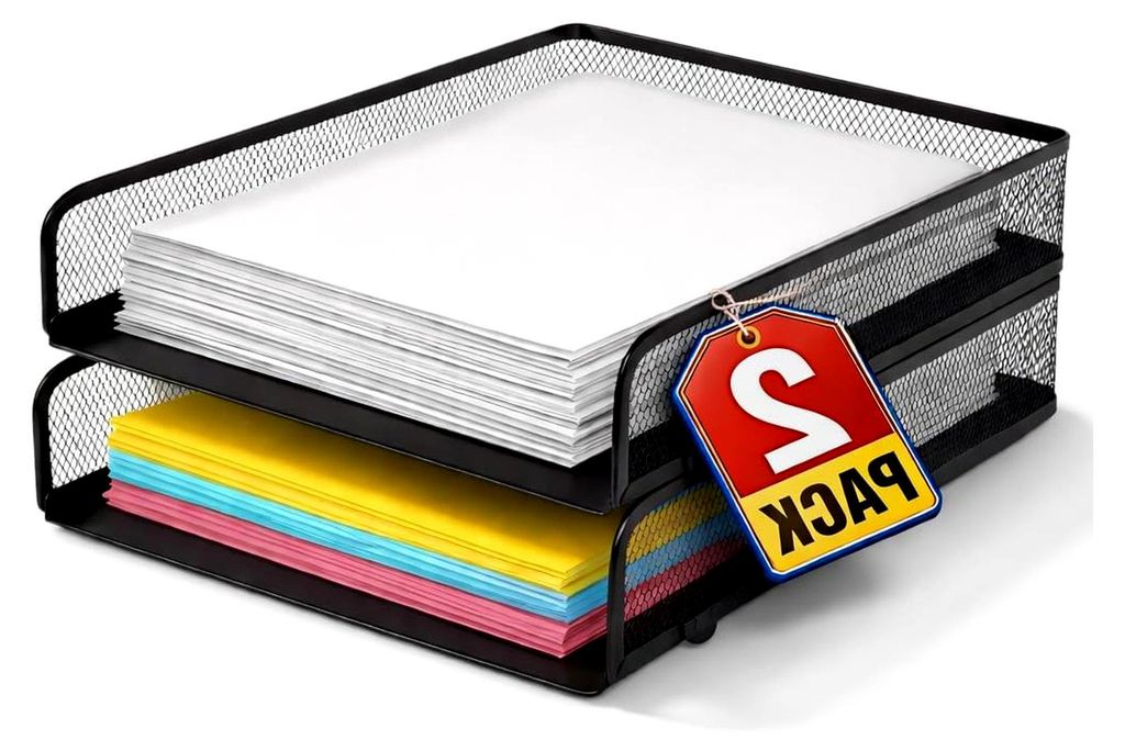 Stapelbare Schreibtischablage, Mattschwarz, Drahtgeflecht, 2 Stück