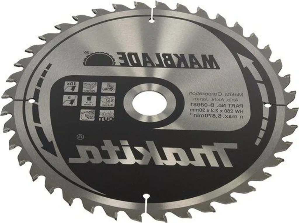 Disque de coupe bois 260mm 40T alésage 30mm compatible scie Makblade
