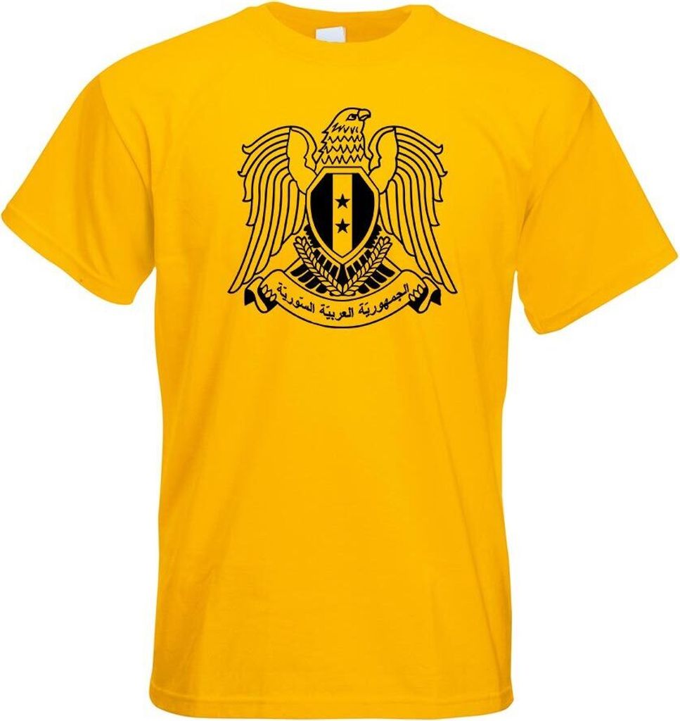 Kiwistar - T-Shirt - gelb - Syrien Wappen Motiv Bedruckt Funshirt Design Print - mit Motiv Bedruckt - Funshirt Design - Sport - Freizeit - Herren - L