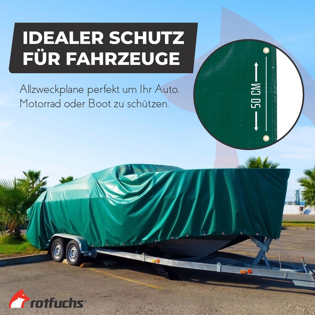 ROTFUCHS Premium Abdeckplane mit Ösen 500x600 cm Grün | 680 Produktbild 5