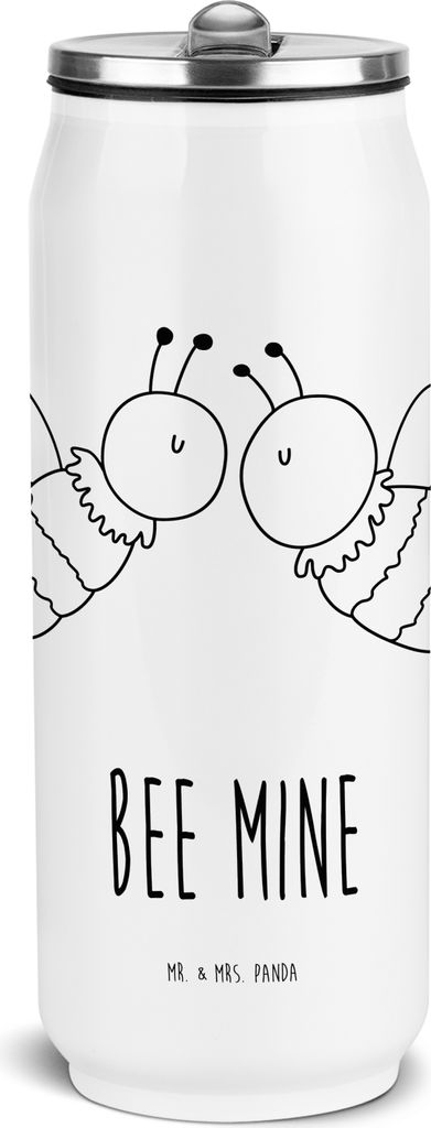 Mr. & Mrs. Panda Trinkflasche Biene Liebe - Weiß - Geschenk, Thermoflasche, Isolierflasche, Wasserflasche, Edelstahl, sport