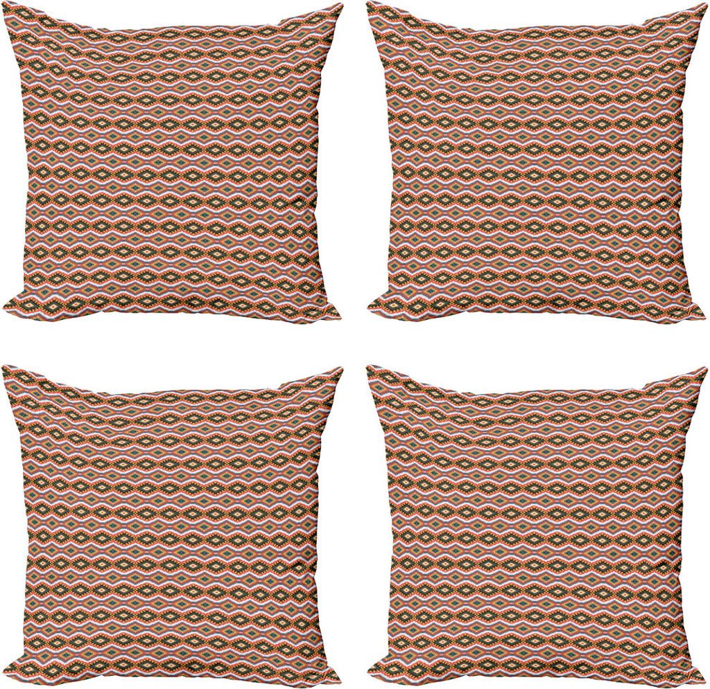 ABAKUHAUS Ethnisch Kissenbezug Set (4 Stück), Aztec Traditionelle Muster, Moderner Doppelseitiger Digitaldruck, 60 cm x 60 cm, Mehrfarbig