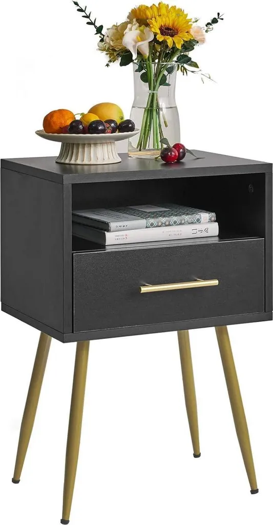 Petit meuble de rangement de nuit noir style vintage 2 étagères