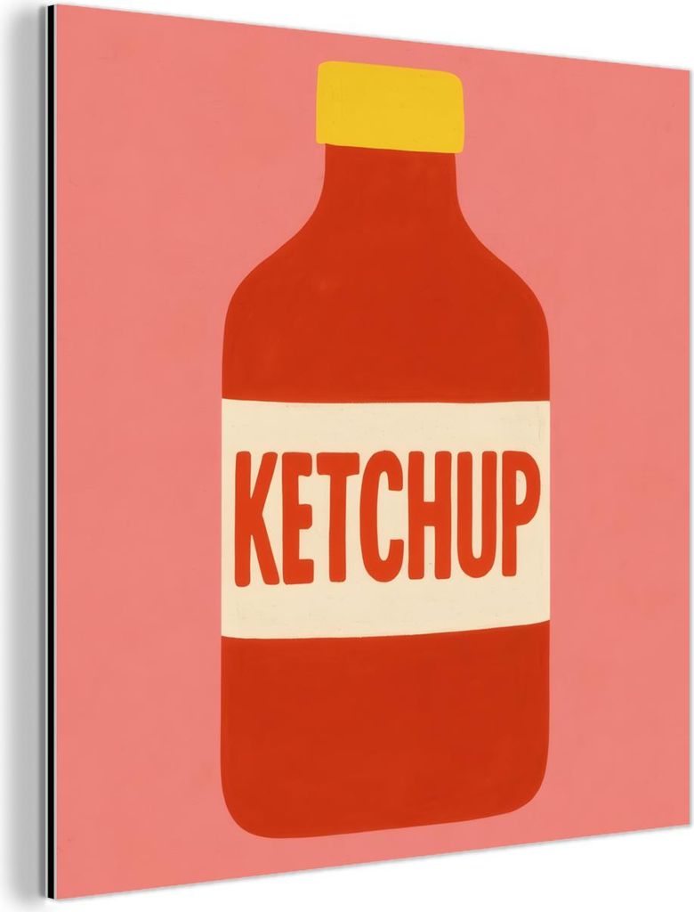 MuchoWow Wanddekoration Metall Metallbild Wandkunst 20x20 cm Ketchup - Flasche - Rot - Minimalistisch MuchoWow Aluminium Gemälde - Alu Dibond Bilder