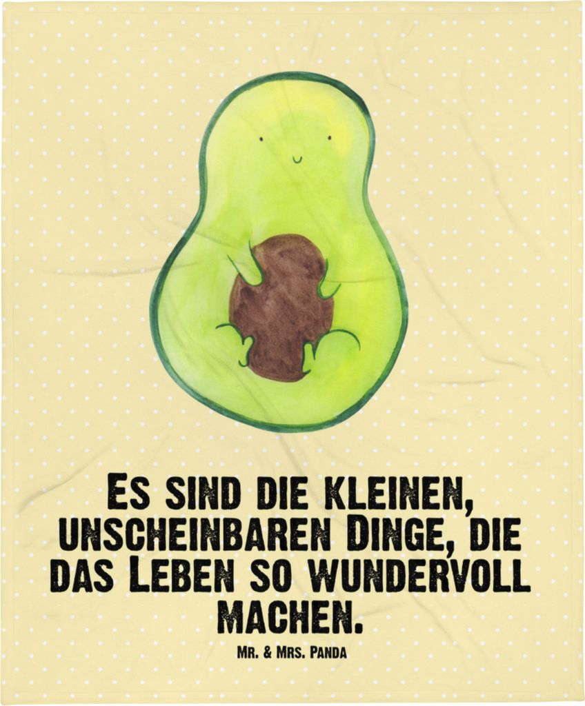 Mr. & Mrs. Panda Kinderdecke Avocado Kern - Gelb Pastell - Geschenk, Plaid, Spruch Leben, Erstlingsdecke, Babydecke, Schlummerdecke, Liebe, Pflanze...