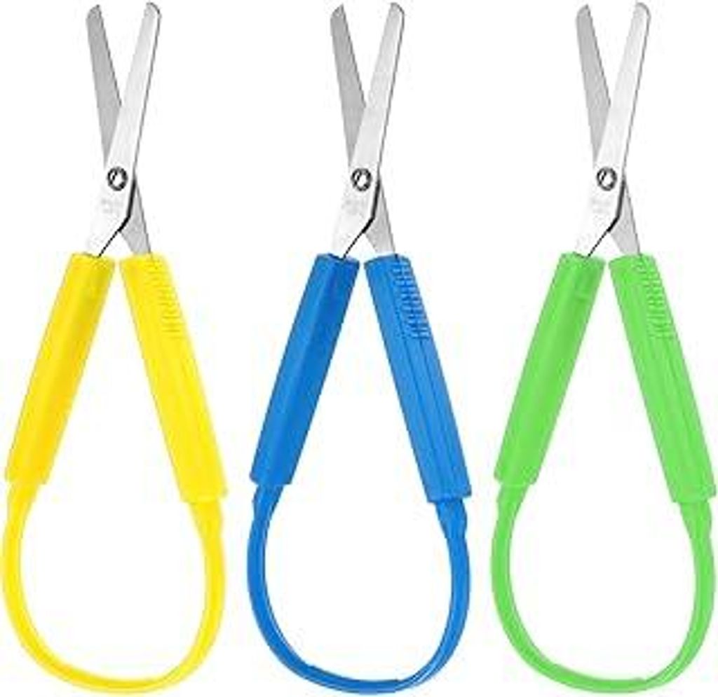 3 Stück Bastelschere Adaptives Design Schlaufenscheren Bunte Griff Schere 14 cm Bastelschere Kinder Selbstöffnende Sicherheitsschere für Schulen...