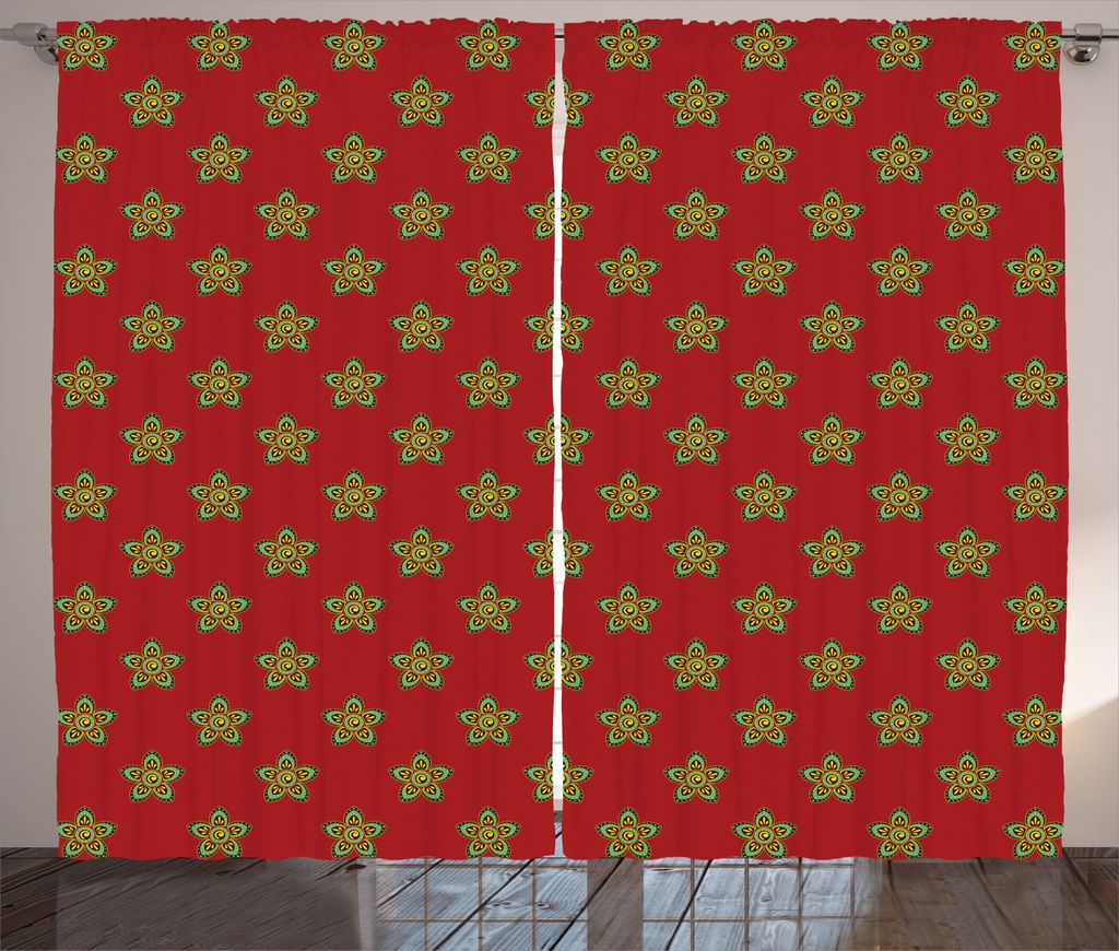ABAKUHAUS Burgund Rustikaler Gardine, Blumen mit Runden, Schlafzimmer Kräuselband Vorhang mit Schlaufen und Haken, 280 x 245 cm, Brown und Türkis