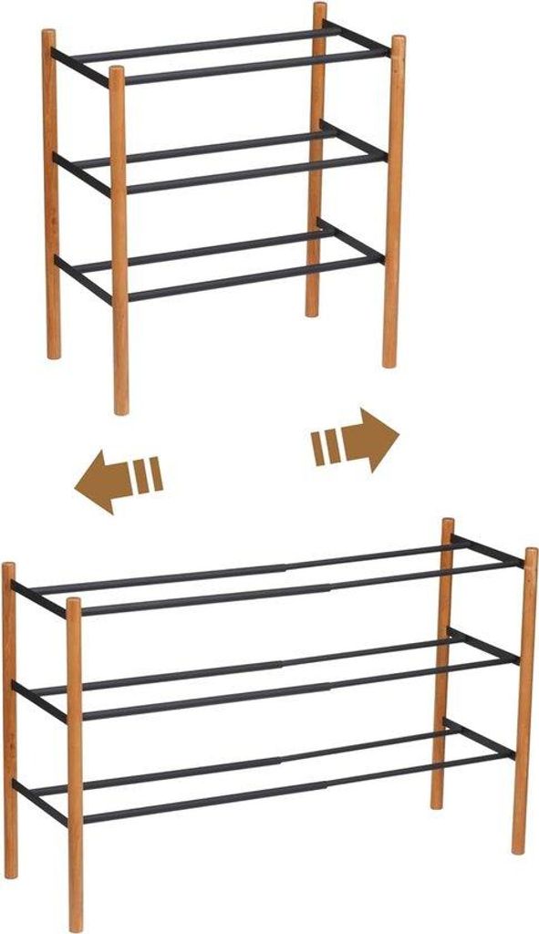 Ausklappbarer 3-stufiger Schuhregal Schwarz Stahl/Holz