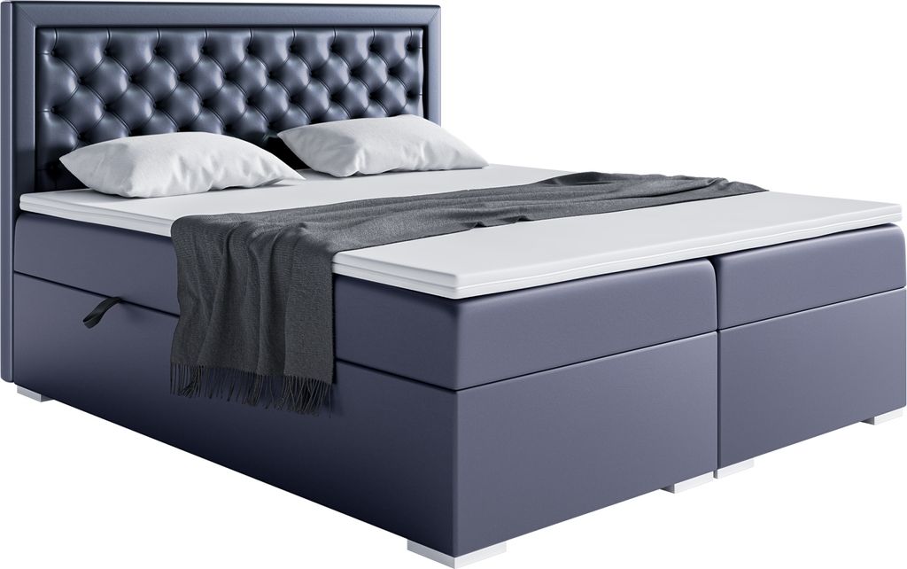 MEBLINI Boxspringbett mit Bettkasten - Gepolstert Doppelbett mit Matratze und Topper - Polsterbett mit Stauraum - Bett mit Kopfteil - Stauraumbett ...