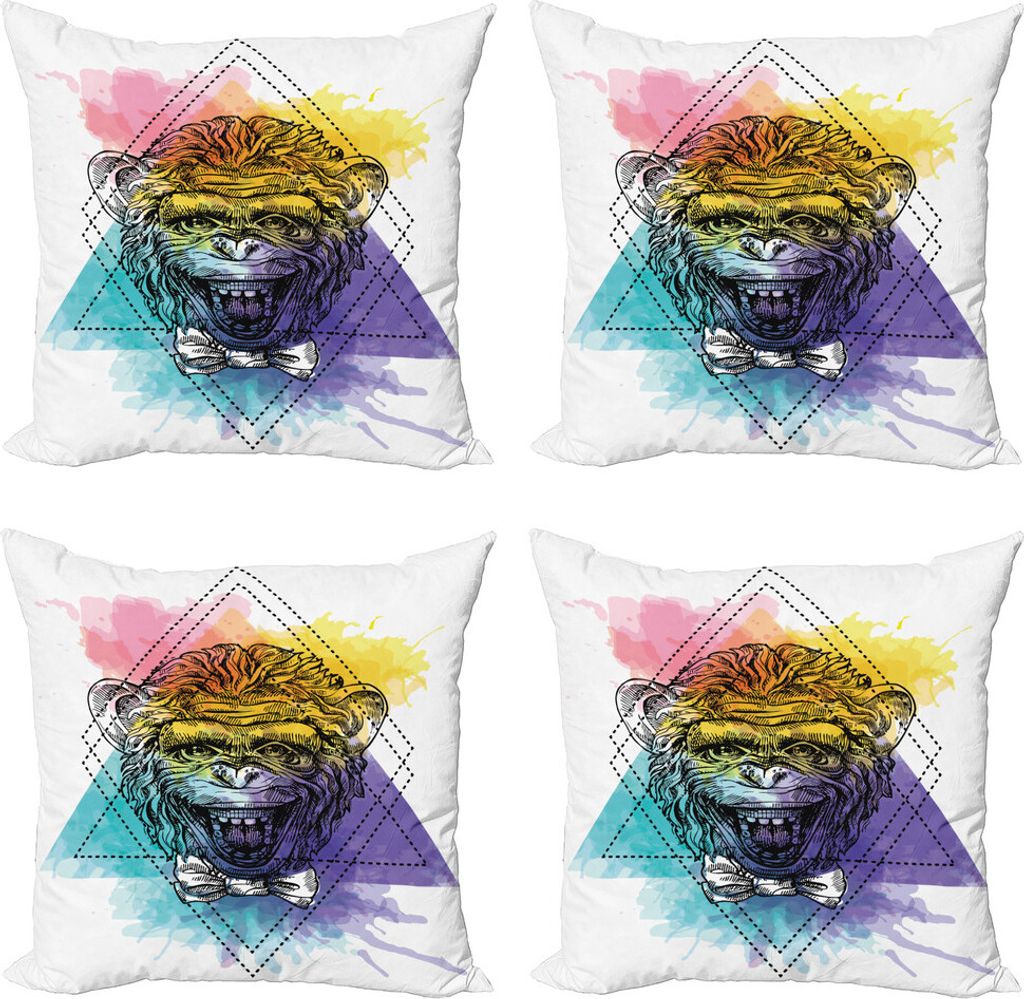 ABAKUHAUS Skizzenhaft Kissenbezug Set (4 Stück), lustige Geometric, Moderner Doppelseitiger Digitaldruck, 40 cm x 40 cm, Mehrfarbig