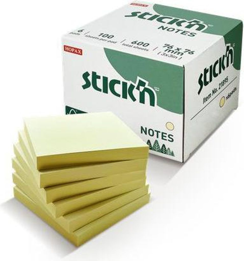 STICK'N BY HOPAX76 x 76 mm, 6 x 100 Blatt, pastellgelb