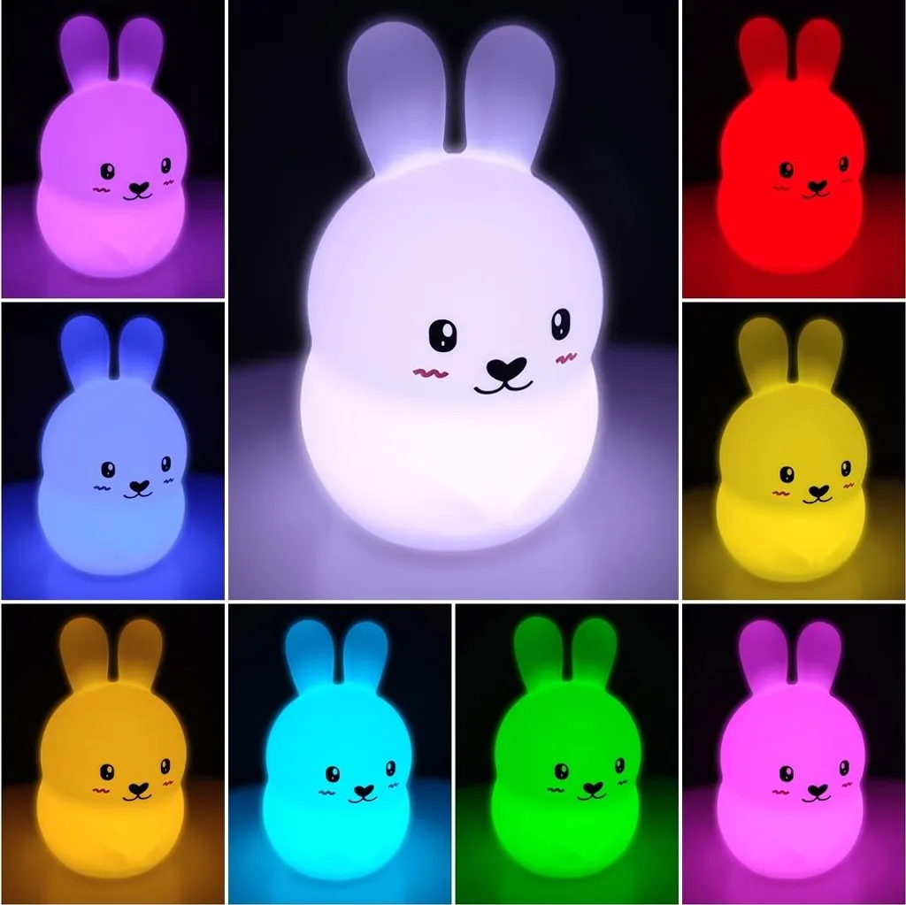 Veilleuse Lapin tactile silicone LED multicolore et rechargeable USB