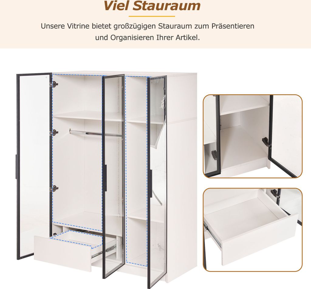 okwish Kleiderschrank mit 3 Glastüren, 1 Schublade und 1 Produktbild 5