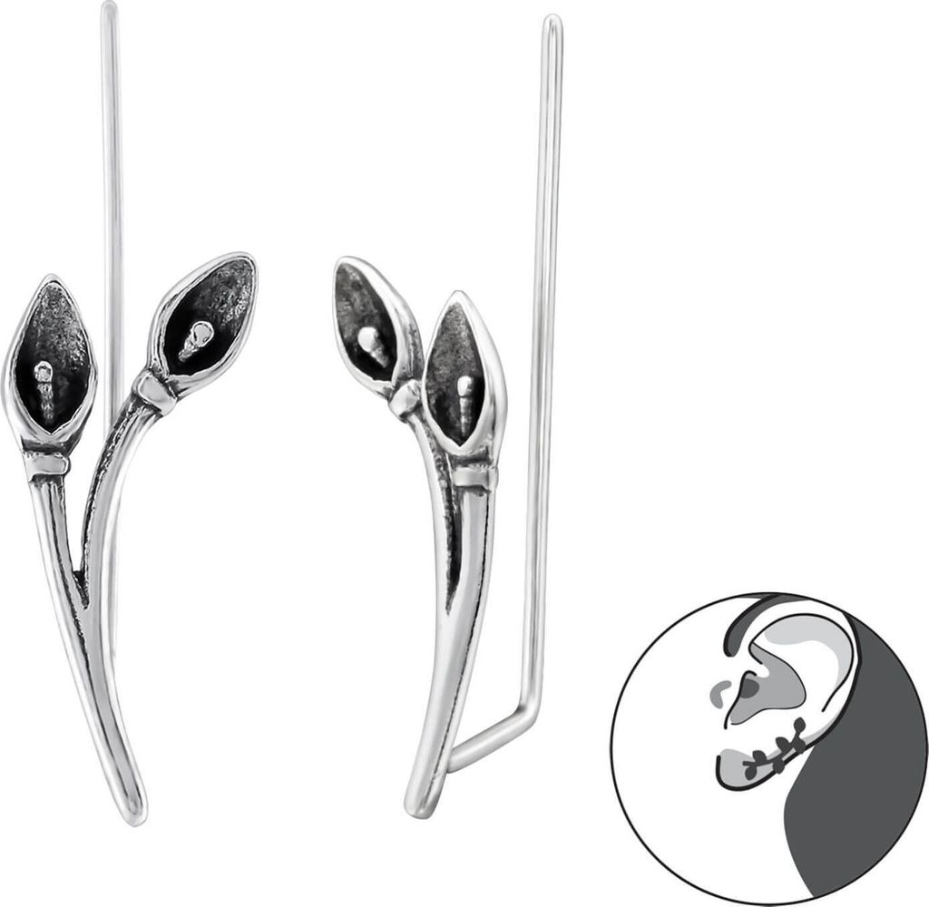 1 Paar Geschwärzte Ear Climber 925 Sterling Silber mit Calla-Lilien-Blume Ohrstecker Ohrklemme