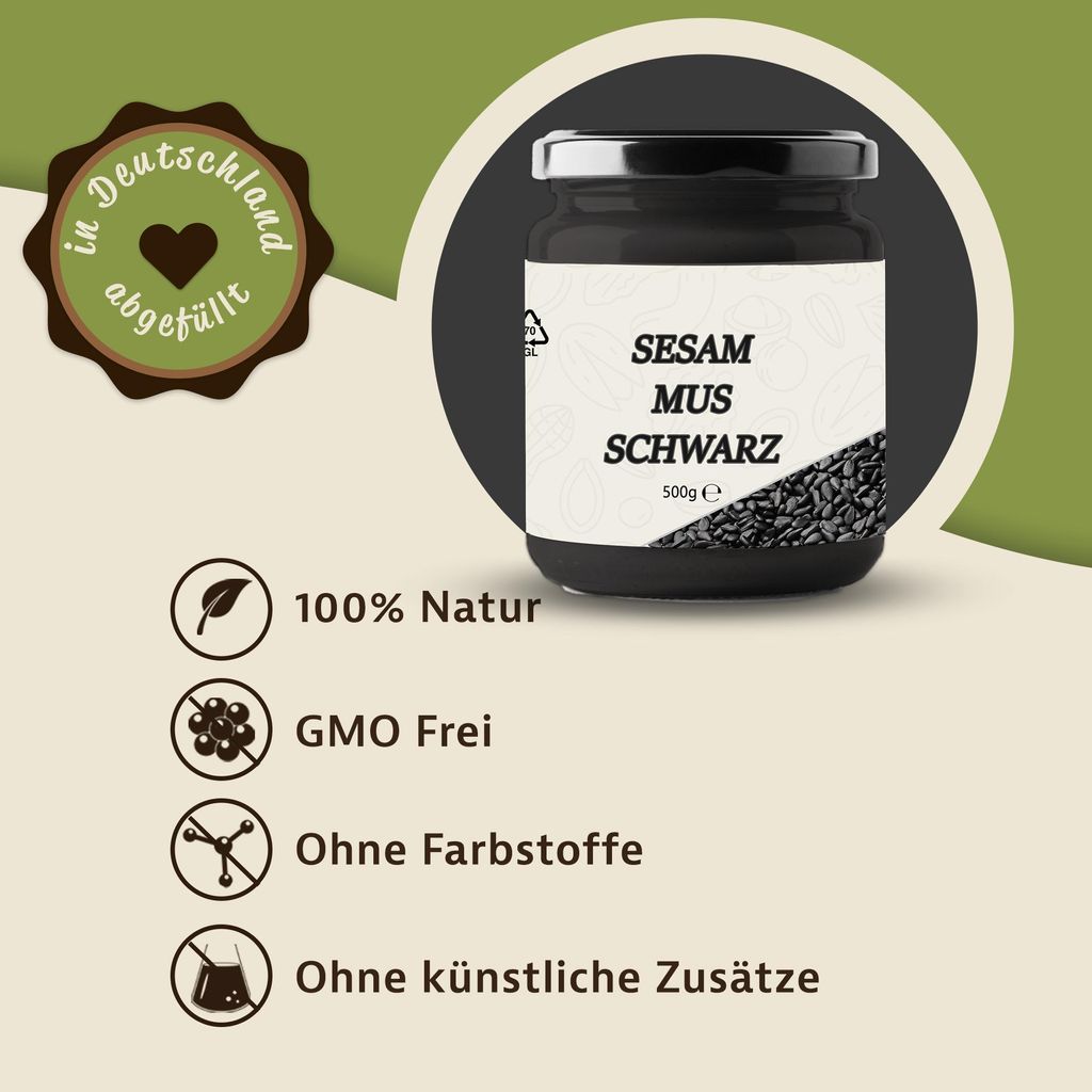 Schwarzes Sesammus kaufen – Aromatische Paste aus gerösteten schwarzen Sesamsamen | Mynatura 2x0,5Kg