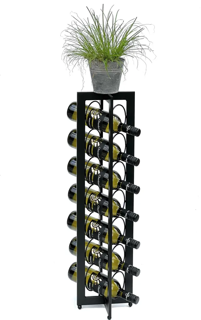 Étagère à vin sur pied en métal noir 80 cm, Rangement Bouteilles Design