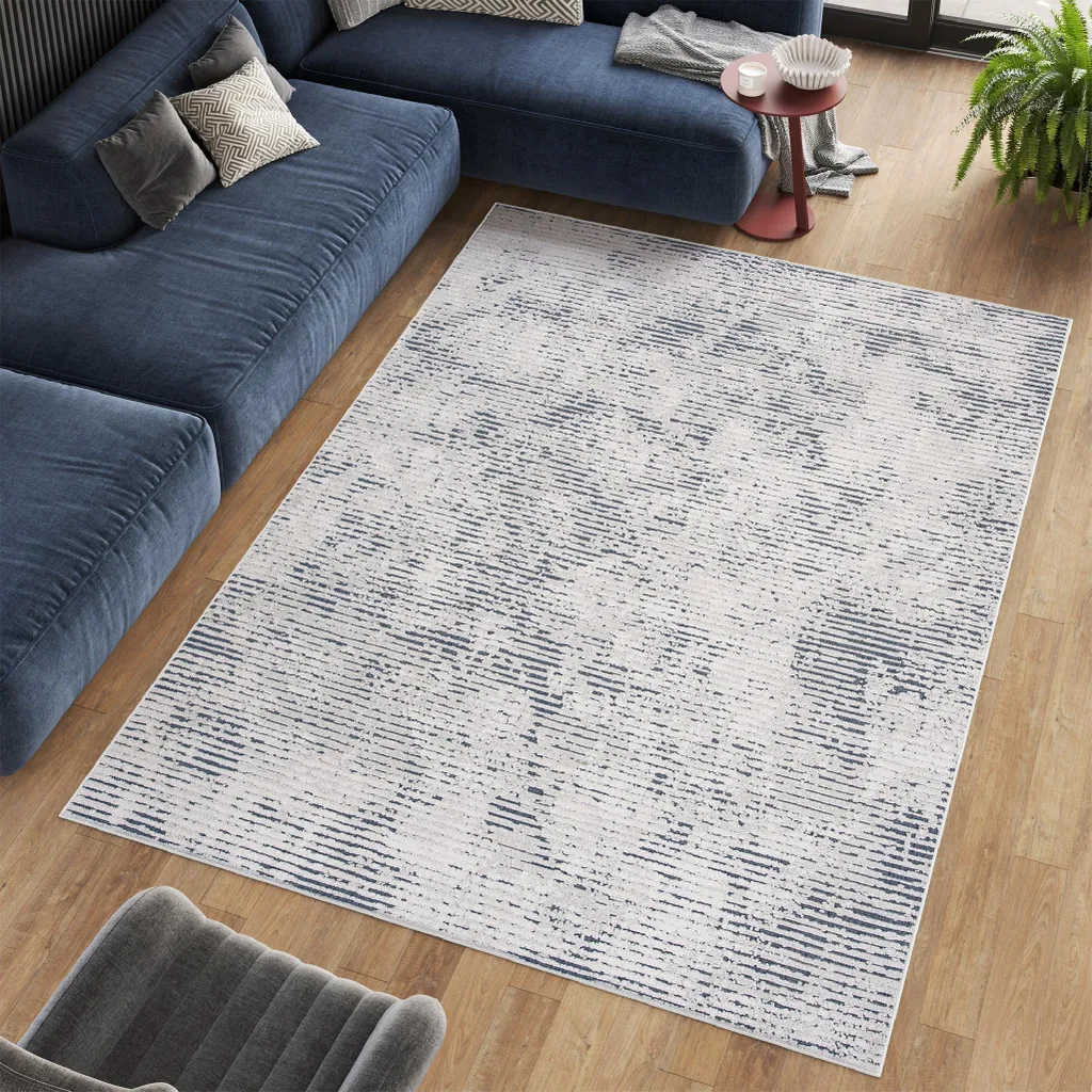 Tapis de Salon Vintage Crème et Bleu 120 x 170 cm Chiné pour Chambre