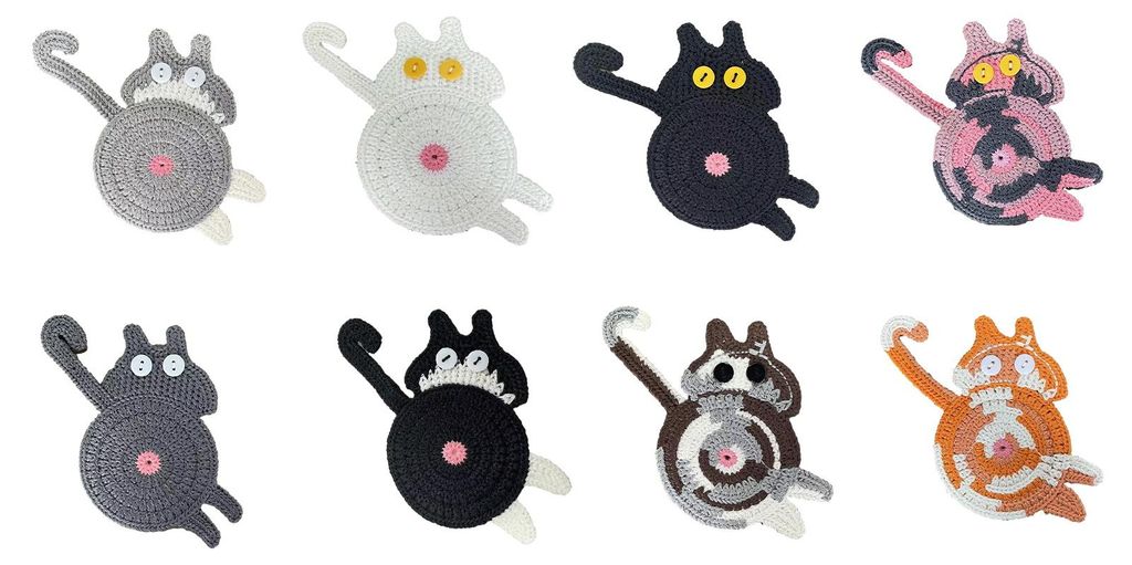 Gehäkelter Katzen-Untersetzer in Katzenform, ideal für Zuhause, Büro oder als Tischdekoration. Lustiges Geschenk für Frauen, Mütter, Freundinn...