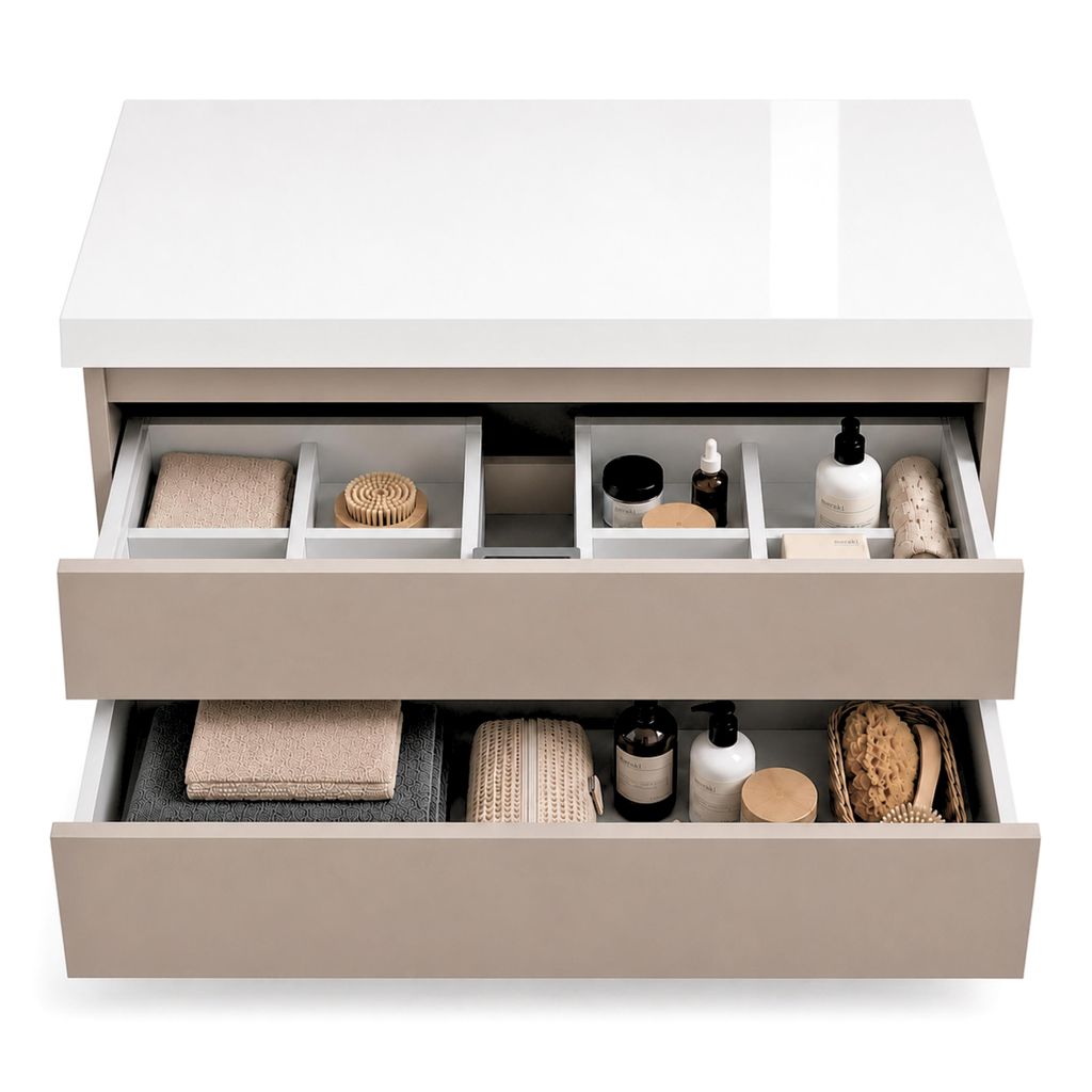 Waschtischunterschrank 80 cm mit Aufsatzplatte 2 Schubladen Produktbild 