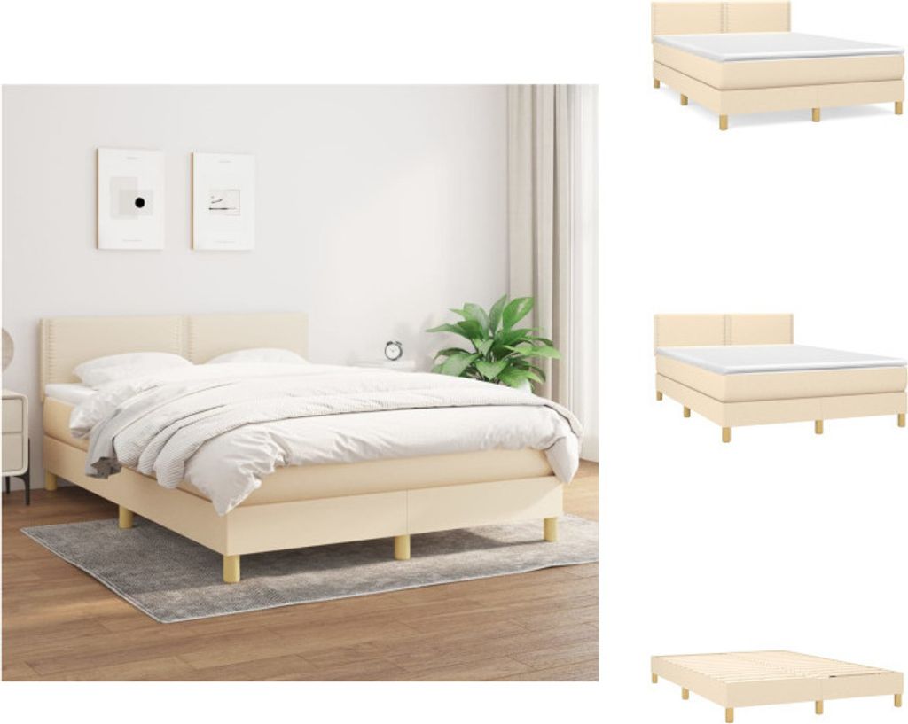 vidaXL Boxspringbett mit Matratze Creme 140x200 cm Stoff - Betten & Bettgestelle