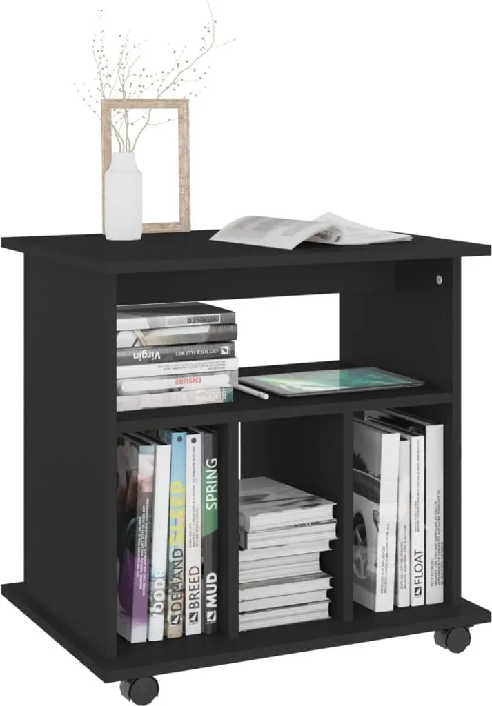 Meuble d'appoint à roulettes noir idéal pour bureau et support média