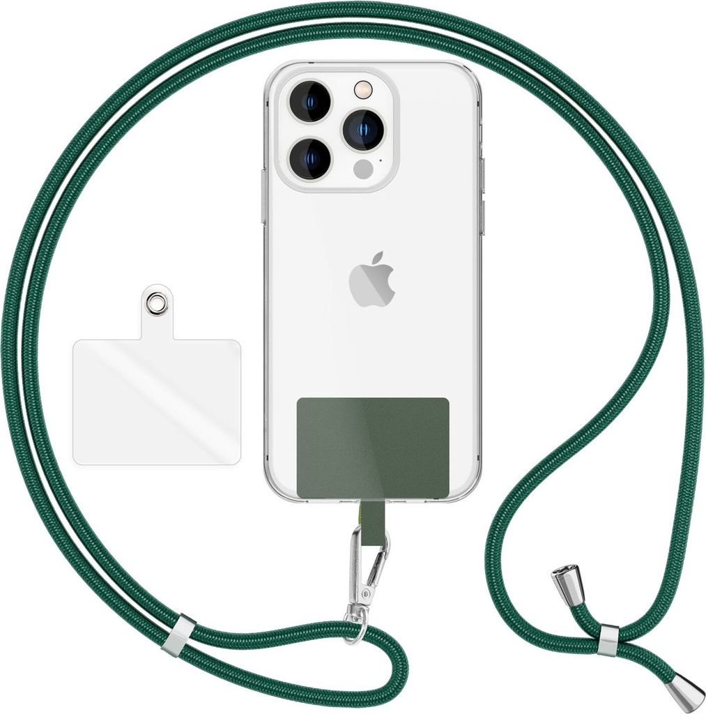 HoldMe Air Edition - Universal Lanyard mit 2 Pads & Karabinerhaken (silber) - 160cm Handyband zum Umhängen - Dunkel-Grün