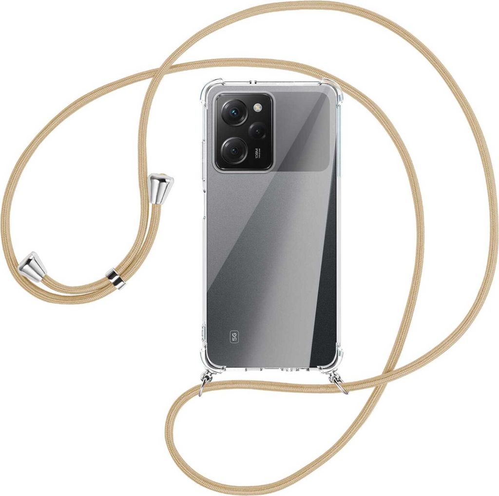 Handykette Backcover-Schutzhülle mit Band (Metall silberfarben) für Xiaomi Poco X5 Pro (6.67'') - caramel