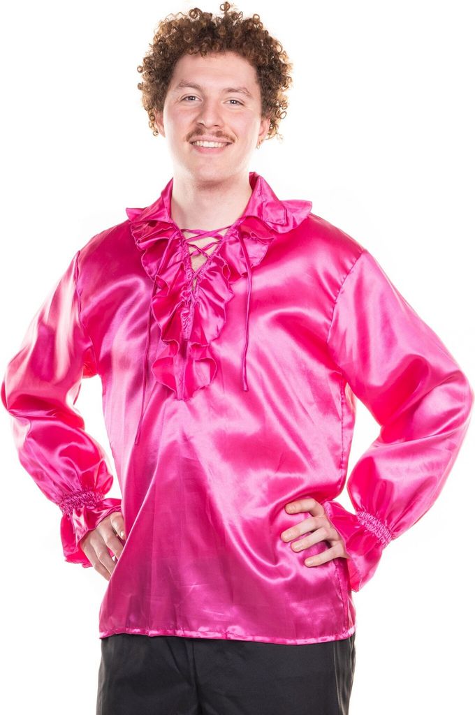 Satinhemd mit Rüschen pink Größe: 46-48