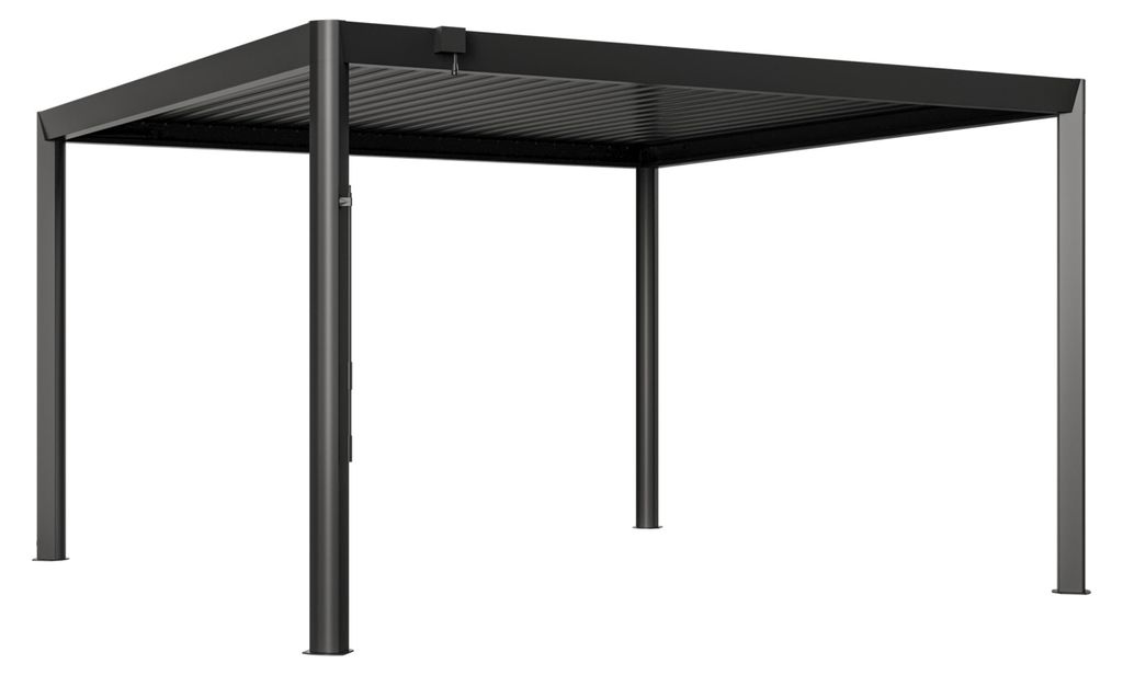 PRIMEYARD Pergola 4x4 m - Pfosten und Lamellendach aus Aluminium - anthrazitfarbene Terrassenüberdachung