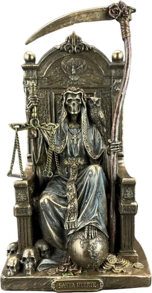 Figurine Santa Muerte pour autel et décoration - Statue bronzée de 21,5 cm