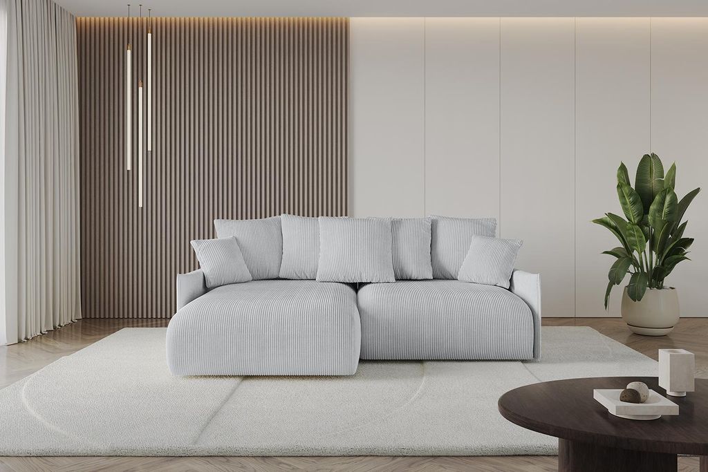 ALTDECOR Ecksofa mit Schlaffunktion und Bettkasten ONESK-L-v1 216x177x72 cm Grau - Corner Sofa Eckcouch Couch L-Form angeordnet Schlafcouch Auszieh...
